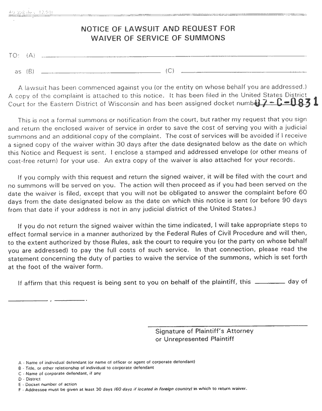 Form AO 399, Waiver