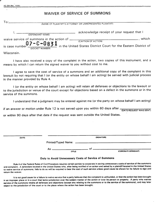 Form AO 399, Waiver